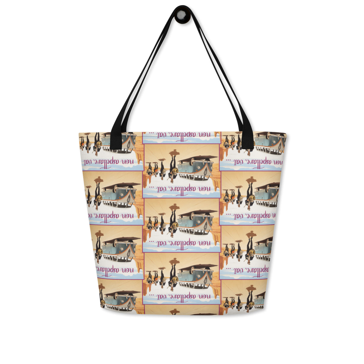 Shopping bag grande con stampa disegnata dall'artista Raul Carrasco Garcia all over